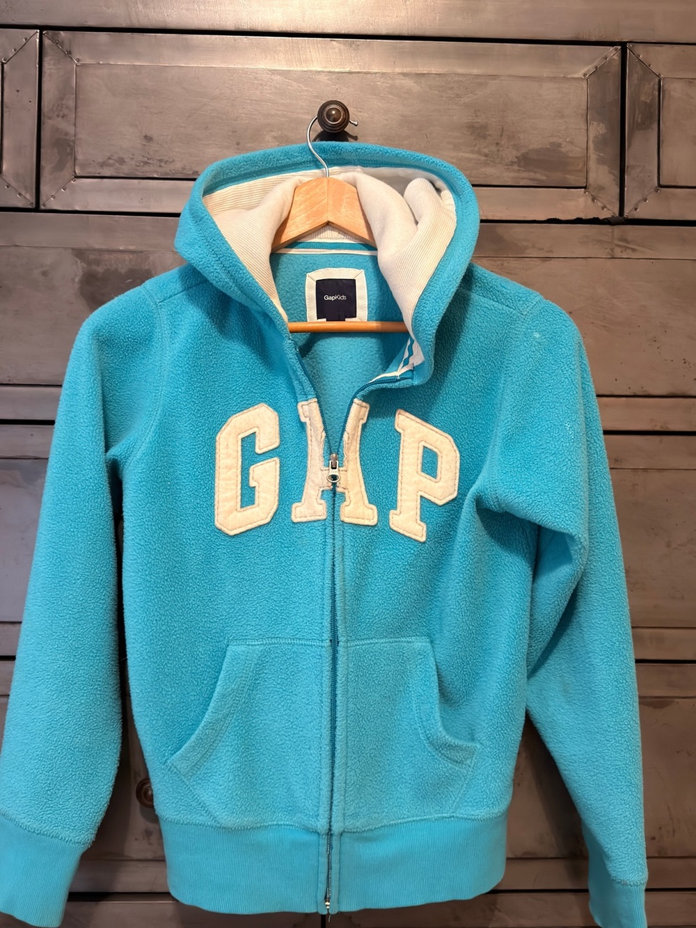 GAP Kids Boys Turquoise Blue Hooded Zip Fleece XL 12